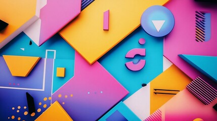 Aufkleber - Abstract shapes, vibrant colors, geometric design.