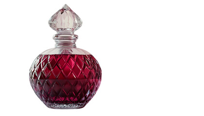 Poster - A decorative glass perfume bottle filled with deep red liquid.