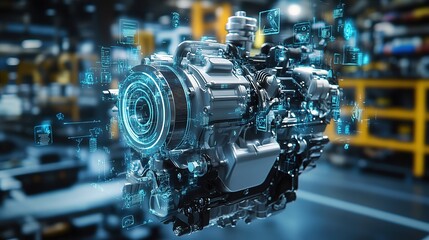Fototapete - A smart engine with embedded AI technology to optimize performance and efficiency.