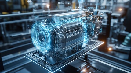 Fototapete - A smart engine with embedded AI technology to optimize performance and efficiency.