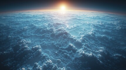 Wall Mural - Sunrise over clouds view from space, background for presentations.