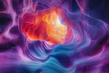 Wall Mural - Colorful cave with a bright orange light shining through it