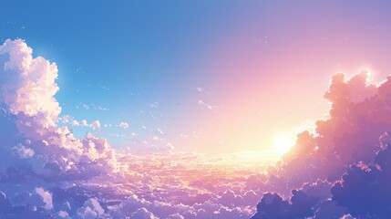 Wall Mural - Sunset sky with pink and white clouds and sun rays, can be used as wallpaper.