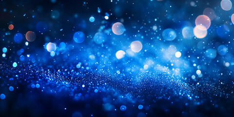 Wall Mural - Abstract Blue Glittering Background with Sparkling Light Bokeh