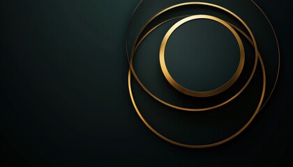 Poster - Luxurious Dark Green Geometric Pattern With Modern Golden Circle Overlap Layers: Elegant And Transparent Abstract Design.