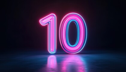Poster - Neon Light Glowing In The Dark With Pink Blue Gradient Digital Symbol - Render Number Ten In Title Case.
