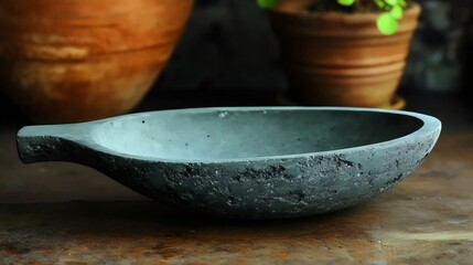 Wall Mural - A large bowl made of concrete sits on a table