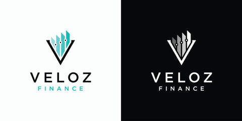 Poster - vector logo design of initial letter v and growth graph with modern, simple, clean and abstract styl