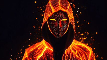 A man on fire on a black background