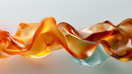Poster - A 3D abstract background with fluid organic forms resembling molten glass, radiant hues of orange and teal blending seamlessly, soft lighting and subtle transparency effects