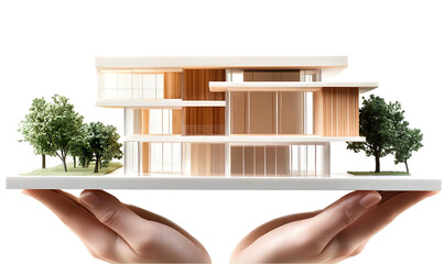 Poster - A hand-held architectural model showcasing a modern building design.