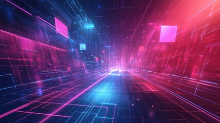 Aufkleber - Abstract Neon Cityscape Digital Art Design