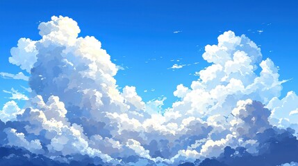 Wall Mural - fluffy cumulus cloudscape under bright blue sky, ideal for backgrounds.