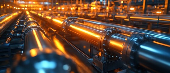 Poster - Industrial pipes illuminated in factory setting