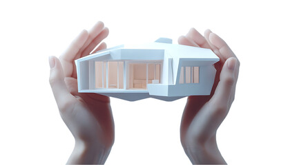 Poster - A model house held in hands, symbolizing architecture and design concepts.
