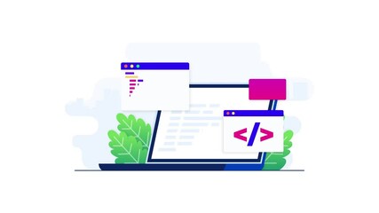 Web Development Animation: Coding, Design, and Digital Innovation Concept