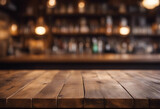 Empty wooden table rustic and blurred background of bar or pub For product display High quality phot
