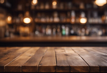 empty wooden table rustic and blurred background of bar or pub for product display high quality phot