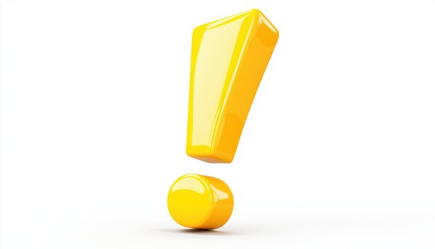 Realistic Yellow Exclamation Sign In Plastic On White Background With A Visceral Feel And 3d Appearance For Attention-Grabbing.