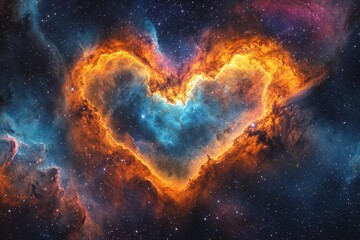 Wall Mural - heart nebula in a colorful cosmic background filled with stars representing love and romance in a br
