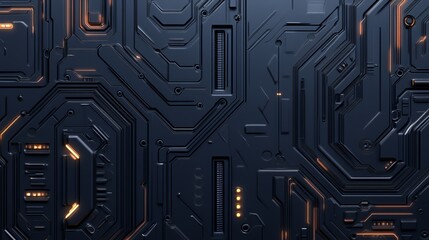 Poster - Abstract Dark Panel With Orange Glowing Circuits