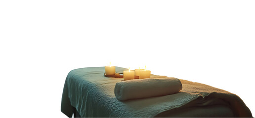 Poster - A serene massage table with candles, promoting relaxation and wellness.