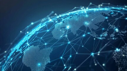 Aufkleber - A digital representation of Earth, showcasing a network of interconnected nodes and lines, symbolizing global connectivity and data exchange.