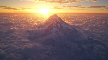 Wall Mural - Mountain peak at sunset above clouds, use for travel, nature or adventure.