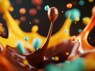 Poster - Colorful chocolate splash action abstract design digital art studio close-up vibrant creativity