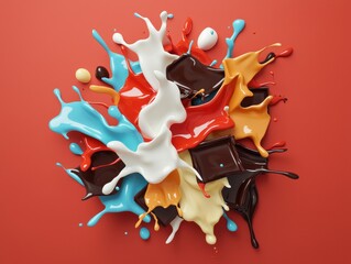 Poster - Colorful chocolate splash abstract design creative art studio digital artwork vibrant environment top-down view visual treat