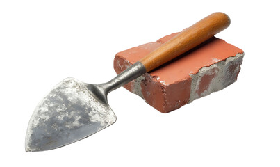 Poster - A trowel resting on a brick, commonly used in masonry work.