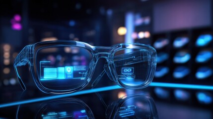 Poster - Futuristic Smart Glasses with Digital Interface and Neon Effects