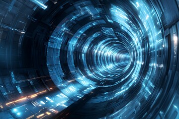 Aufkleber - Futuristic Blue Technology Tunnel Abstract Design