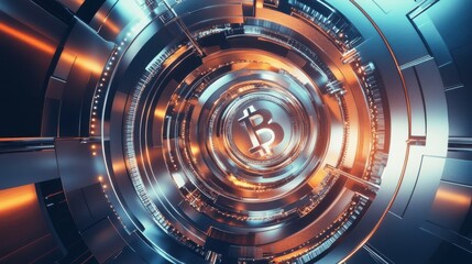 Poster - Futuristic Cryptocurrency Concept Illustration with Bitcoin Symbol