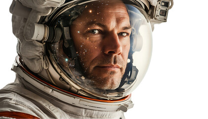Poster - Astronaut in space helmet with cosmic background, symbolizing exploration.