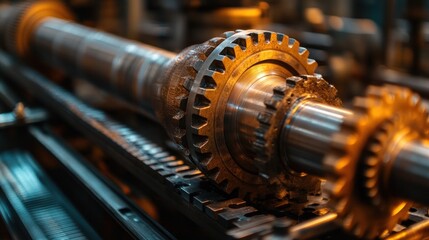 Poster - Closeup of metallic gear assembly in machinery