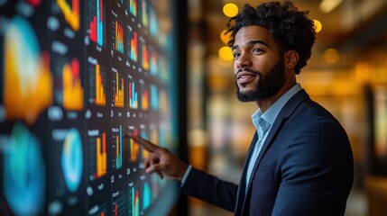 Poster - Professional analyzing data on digital display