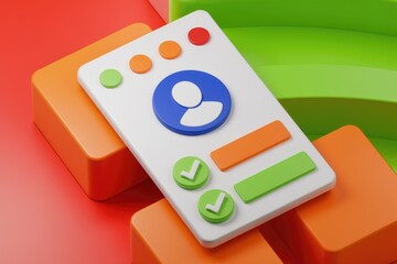 Fototapete - 3D render of a user interface showcasing profile settings with checkboxes and colorful buttons.