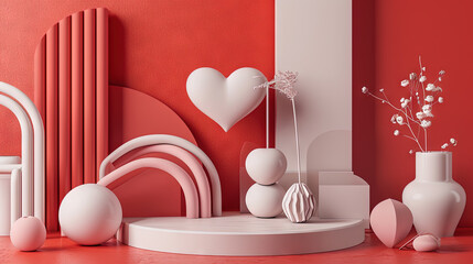 Poster - Valentine Day abstract composition with heart in 3D style.