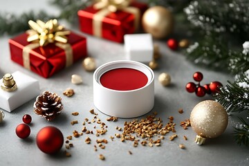 Wall Mural - christmas decorative items on a grey surface
