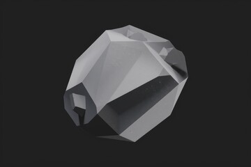 Poster - Abstract grayscale 3D render of a low-poly geometric rock or crystal shape.