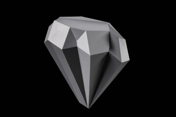 Poster - A grayscale, low-poly rendering of a diamond, isolated on black.