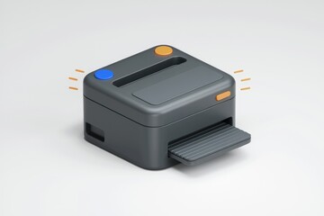 Poster - A compact, dark gray 3D-rendered printer with colorful buttons, ready to print.
