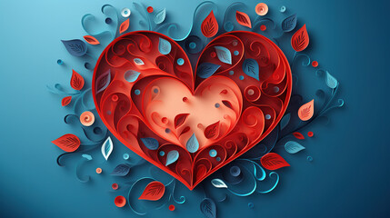 Poster - Valentine's Day greeting card with red heart in floral ornament of love