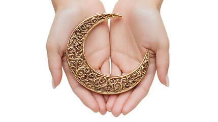 Poster - Two hands holding an ornate crescent moon symbol, suggesting spirituality.