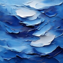 Wall Mural - Abstract blue waves impasto painting.