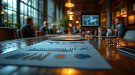 Poster - Meeting with charts and graphs on wooden table