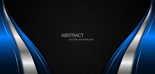 Aufkleber - Abstract blue and silver curves on dark steel mesh background. with free space for design. modern technology innovation concept background	