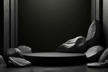 Canvas Print - Dark Minimalist Product Display with Rocks