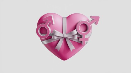 Aufkleber - Pink heart with male and female gender symbols, tied with a silver ribbon, symbolizes love and unity.